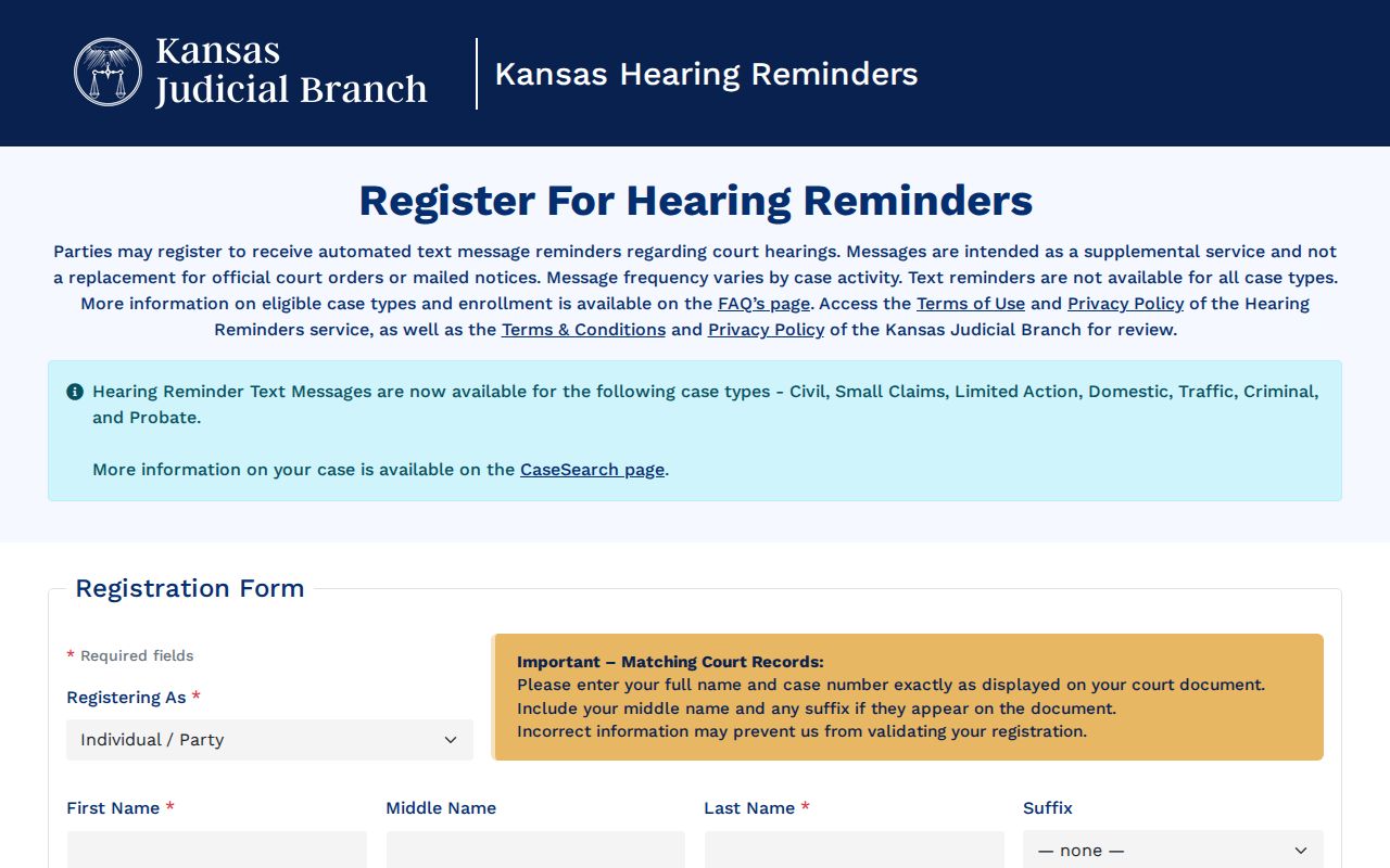 Bourbon County court date reminder service from Kansas courts