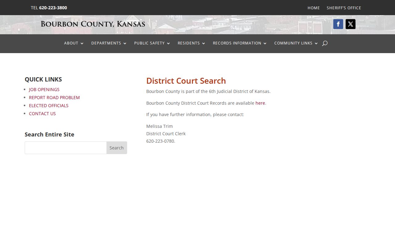 Bourbon County court docket clerk and district search contact